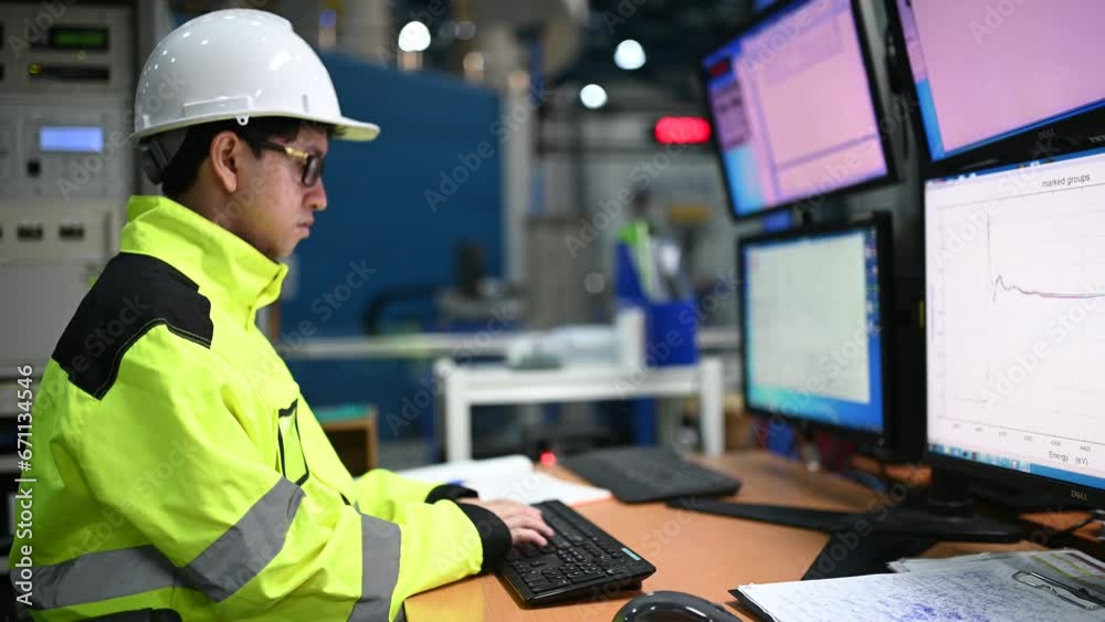 Engineer working at control room,Manager control system,Technician man monitoring program from a lot of monitor	