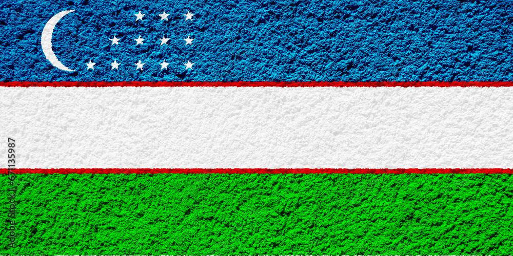 Flag of Republic of Uzbekistan on a textured background. Concept collage.
