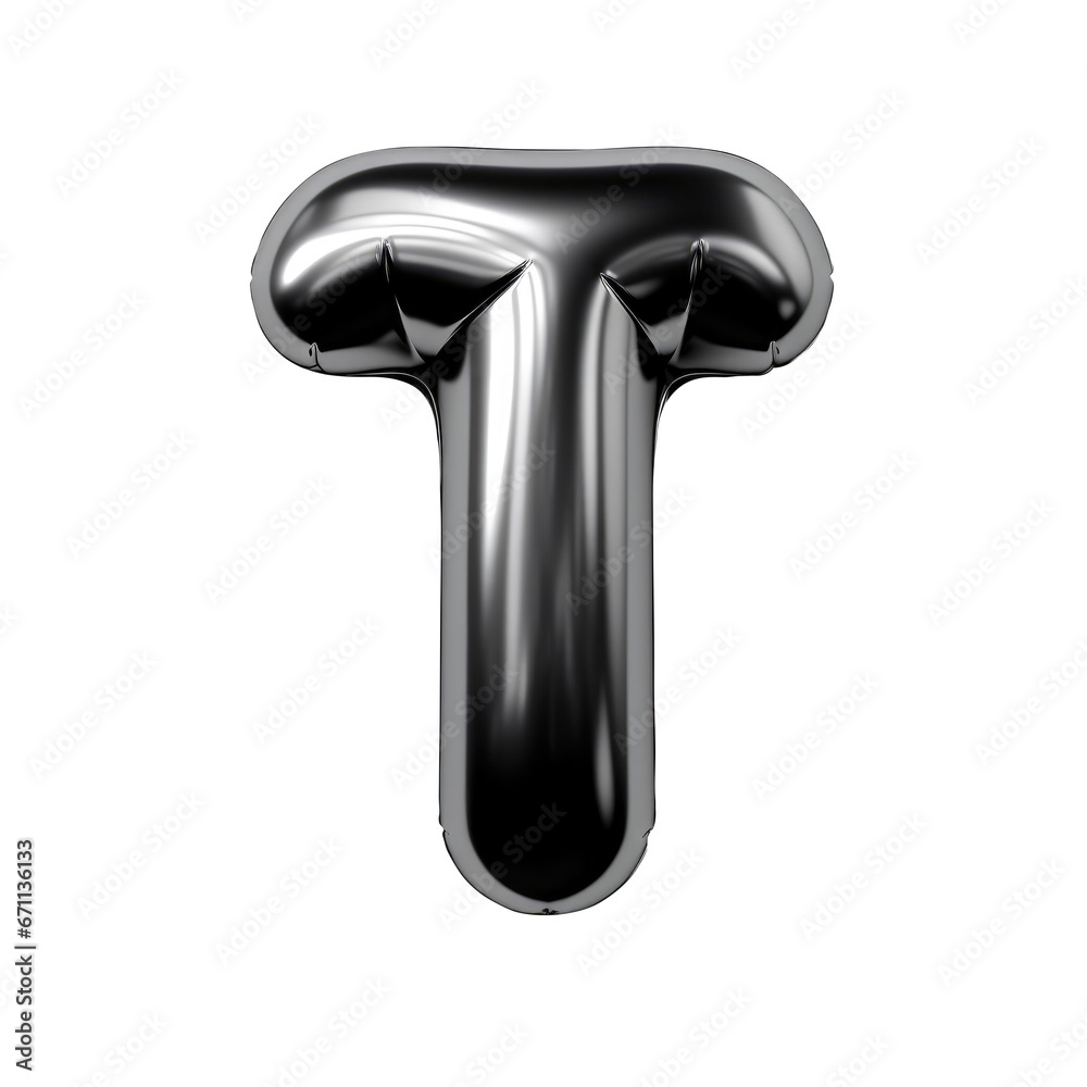black metallic T alphabet balloon Realistic 3D on white background. black metallic T alphabet balloon Realistic 3D on white background.