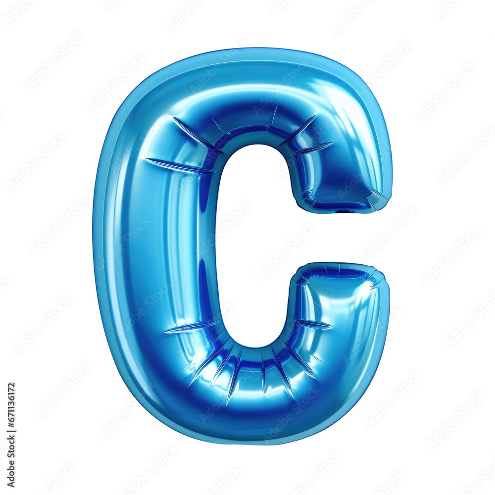 blue metallic C alphabet balloon Realistic 3D on white background. blue metallic C alphabet balloon Realistic 3D on white background.
