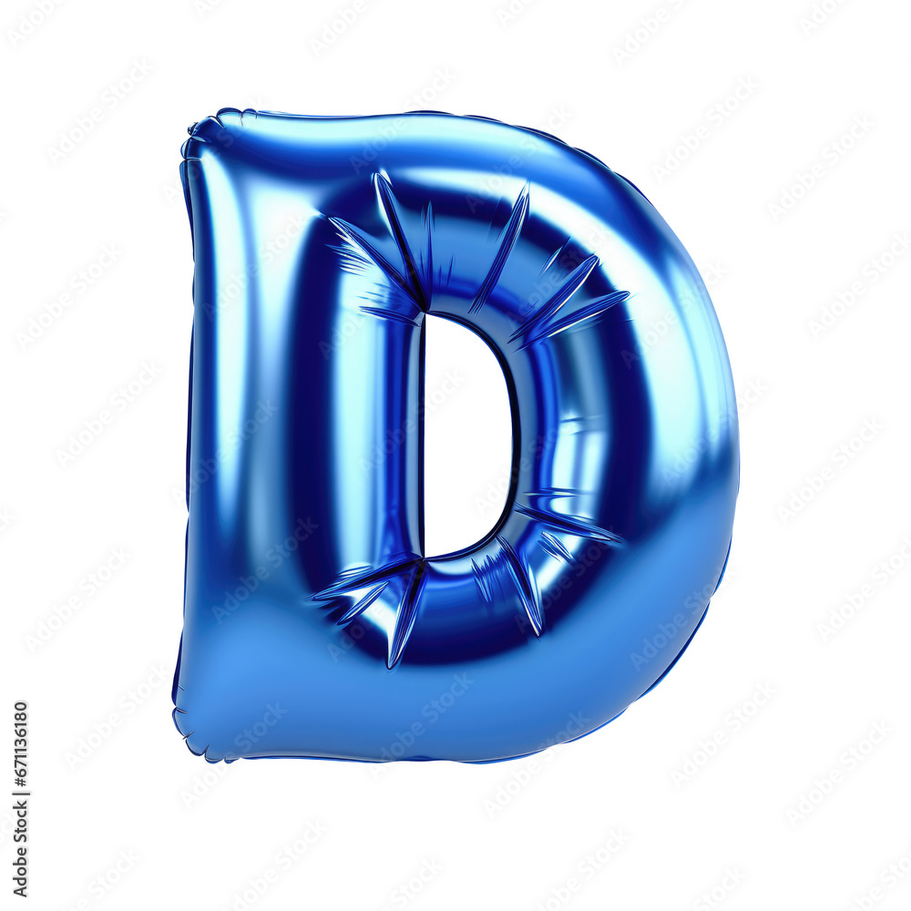 blue metallic D alphabet balloon Realistic 3D on white background.