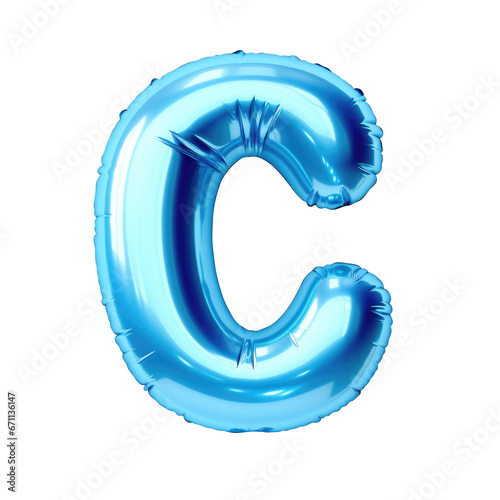 blue metallic C alphabet balloon Realistic 3D on white background.