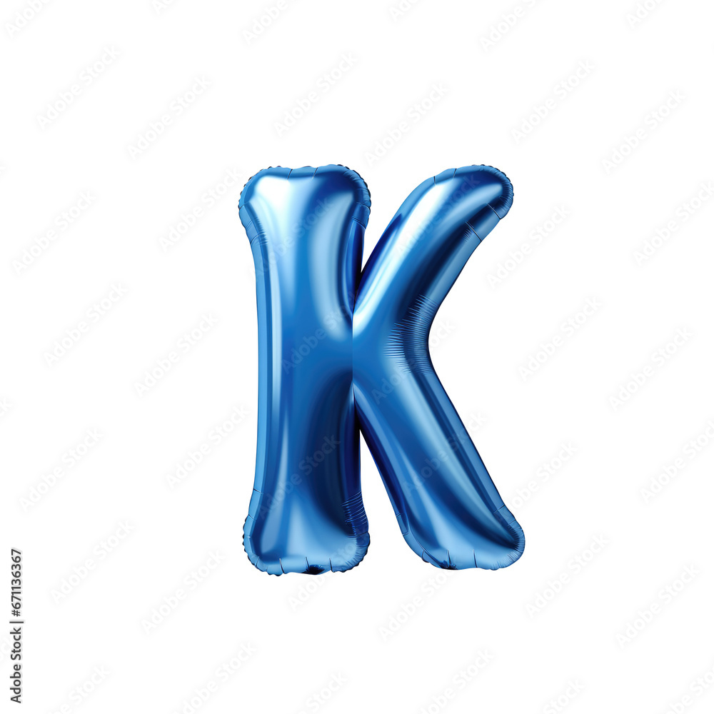 blue metallic K alphabet balloon Realistic 3D on white background. blue metallic K alphabet balloon Realistic 3D on white background.