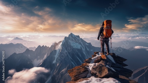 Male mountain climber on mountain top for success concept © ETAJOE