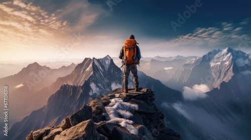 Male mountain climber on mountain top for success concept