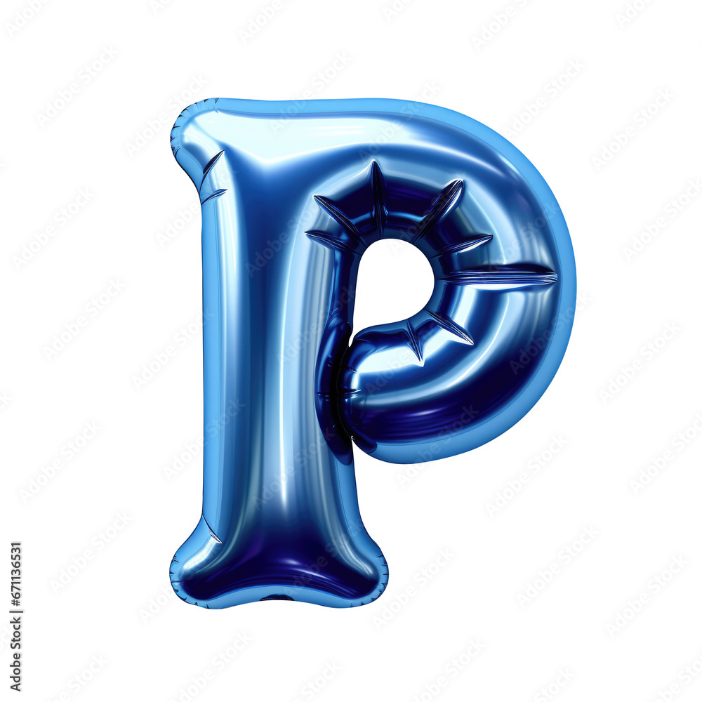 blue metallic P alphabet balloon Realistic 3D on white background. blue metallic P alphabet balloon Realistic 3D on white background.