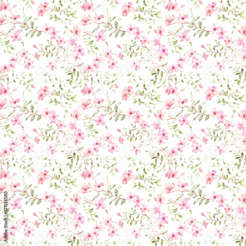 watercolor pattern of delicate pink floral vines