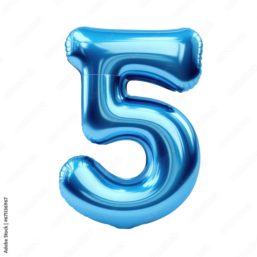 blue metallic 5 number balloon Realistic 3D on white background. blue metallic 5 number balloon Realistic 3D on white background.
