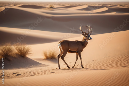 Deer walking in a desert, wildlife affected by climate change