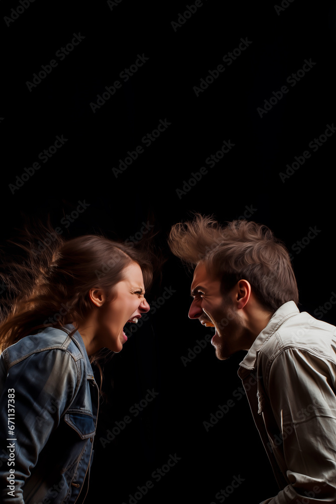 Couple yelling at each other in a heated argument. Concept of divorces, fighting, and disagreements. Shallow field of view.