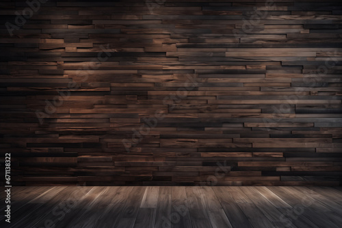 Reclaimed wood plank wall meticulously arranged in a captivating brick wall pattern, offering a rustic yet stylish element for design and decoration with a touch of eco-conscious charm