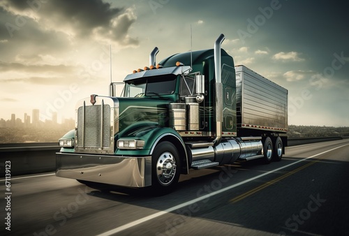 semi-truck speeding on a road 