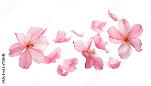flying pink petals isolated on transparent background cutout photo