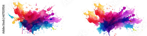 Bright colorful watercolor splash splatter stain brush strokes on white background. Modern vibrant aquarelle spot. Rainbow trendy isolated design on white. Element. Vector watercolor illustration.