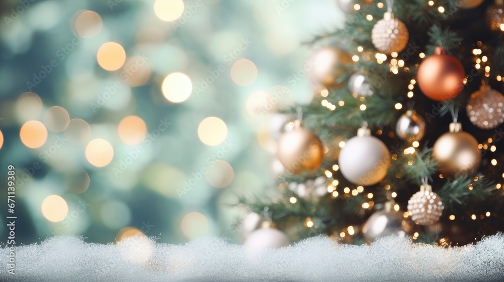 Merry Christmas and Happy New Year. Festive bright beautiful background. Decorated Christmas tree on blurred background. de-focused lights, gold bokeh Merry Christmas and Happy New Year. Festive bright beautiful background. Decorated Christmas tree on blurred background. de-focused lights, gold bokeh