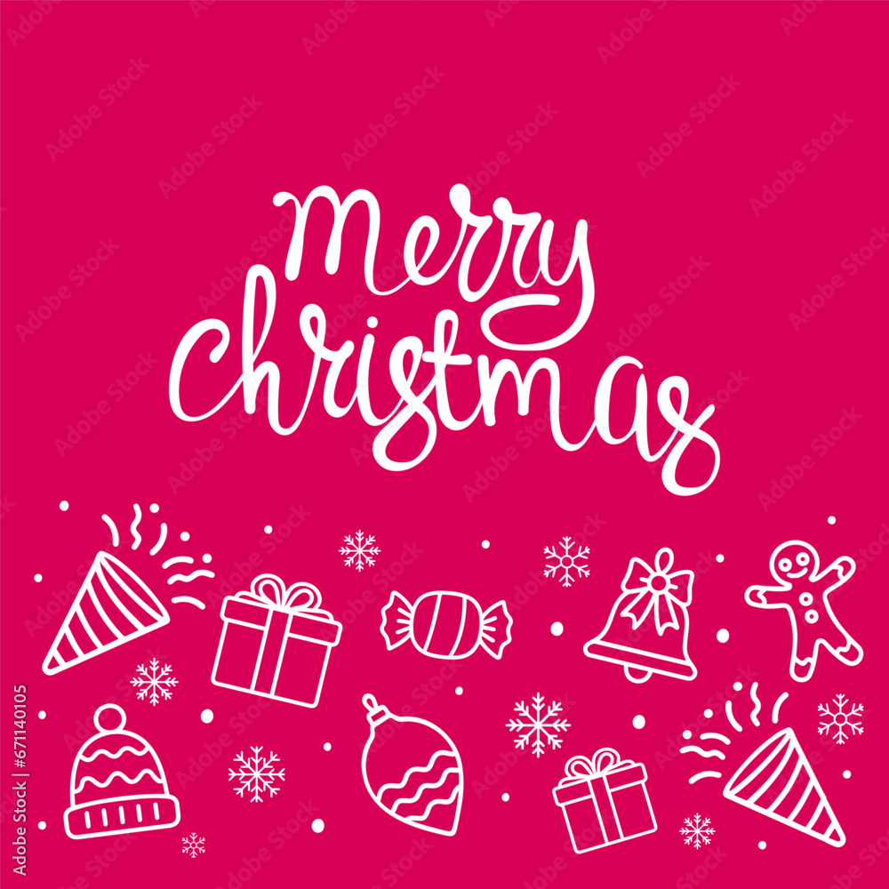 Fototapeta premium Merry Christmas background, banner in doodle style, vector illustration