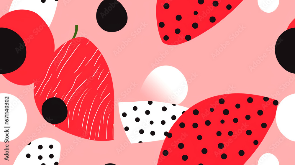 Strawberry image drawn abstractly and with a minimalist style. Random arrangement with repeating pattern tiles.
Strawberry image drawn abstractly and with a minimalist style. Random arrangement with repeating pattern tiles.