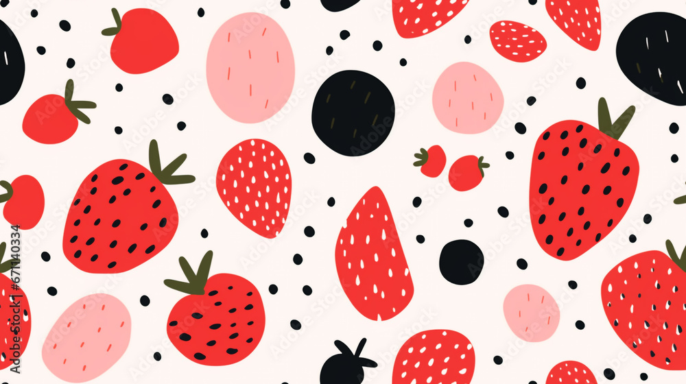 Strawberry image drawn abstractly and with a minimalist style. Random arrangement with repeating pattern tiles.
Strawberry image drawn abstractly and with a minimalist style. Random arrangement with repeating pattern tiles.