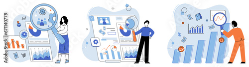 Market research. Vector illustration. A well-defined marketing plan supports successful product production The market research process involves systematic data collection and analysis Researching