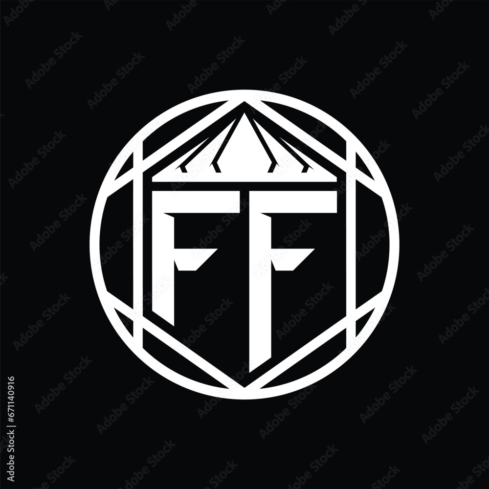 FF Letter Logo monogram hexagon slice crown sharp shield shape isolated circle abstract style design FF Letter Logo monogram hexagon slice crown sharp shield shape isolated circle abstract style design