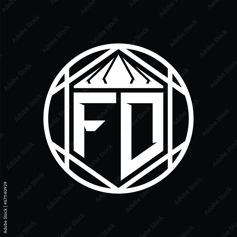 FD Letter Logo monogram hexagon slice crown sharp shield shape isolated circle abstract style design FD Letter Logo monogram hexagon slice crown sharp shield shape isolated circle abstract style design