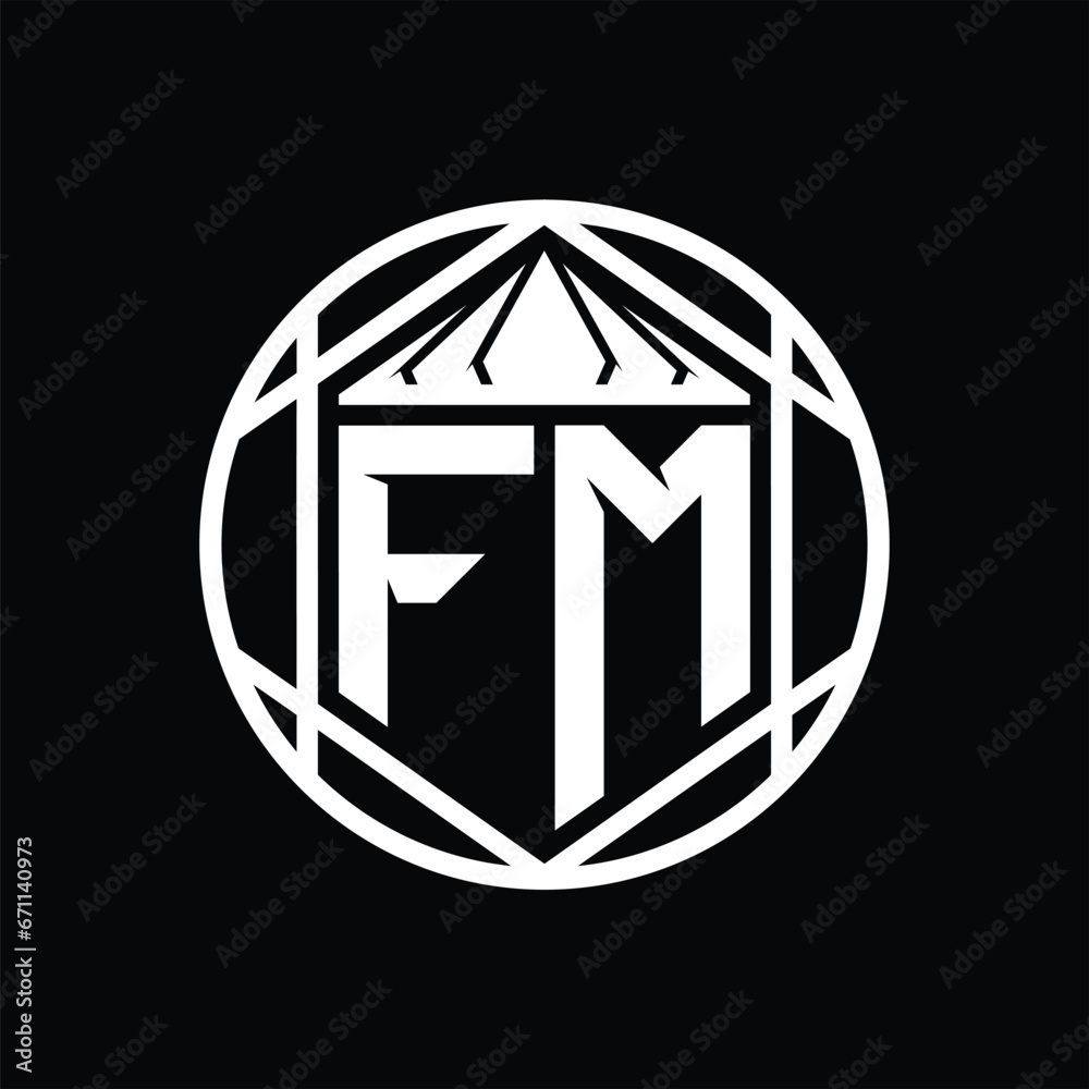 FM Letter Logo monogram hexagon slice crown sharp shield shape isolated circle abstract style design FM Letter Logo monogram hexagon slice crown sharp shield shape isolated circle abstract style design