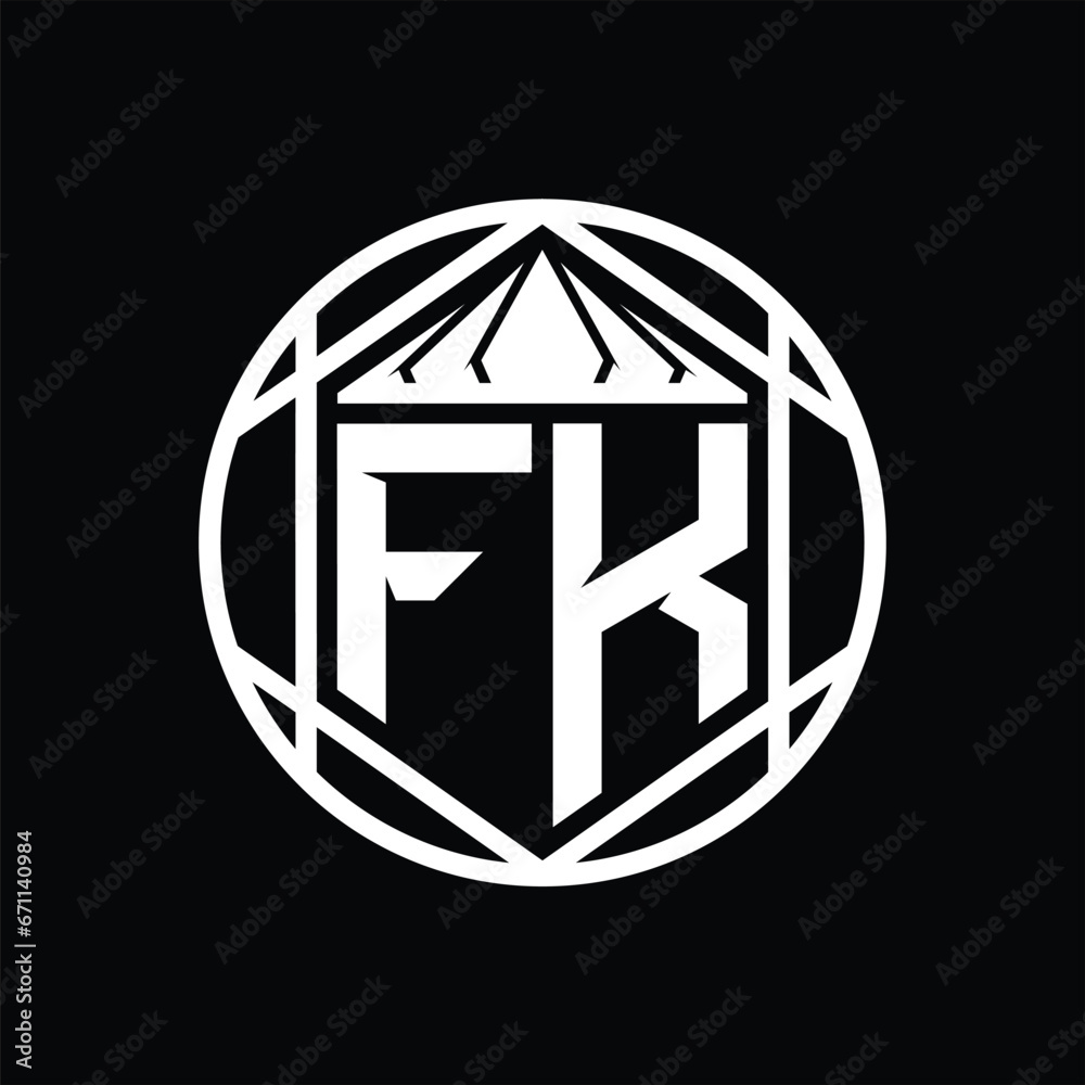 FK Letter Logo monogram hexagon slice crown sharp shield shape isolated circle abstract style design FK Letter Logo monogram hexagon slice crown sharp shield shape isolated circle abstract style design