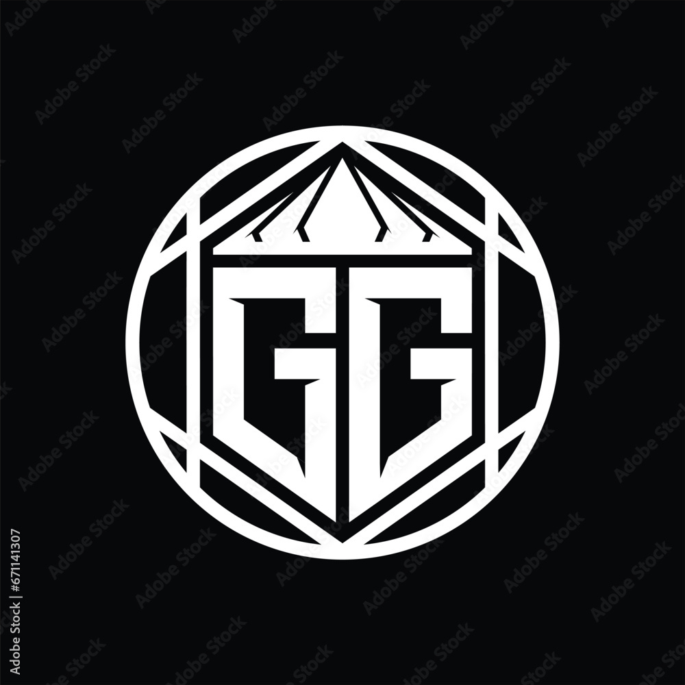 GG Letter Logo monogram hexagon slice crown sharp shield shape isolated circle abstract style design GG Letter Logo monogram hexagon slice crown sharp shield shape isolated circle abstract style design