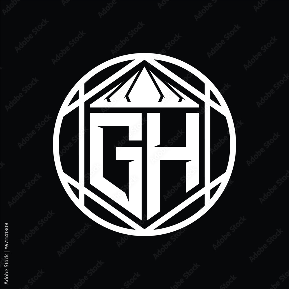 GH Letter Logo monogram hexagon slice crown sharp shield shape isolated circle abstract style design GH Letter Logo monogram hexagon slice crown sharp shield shape isolated circle abstract style design