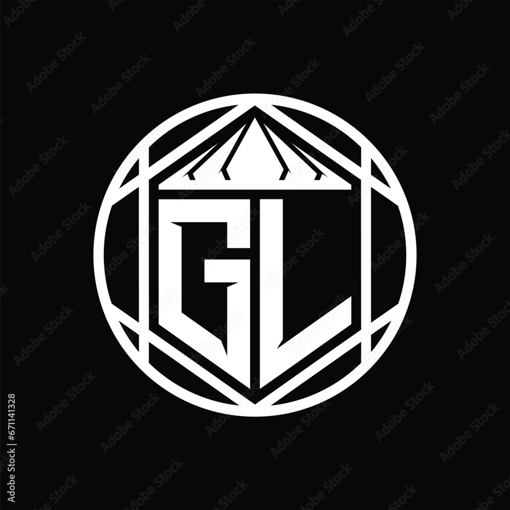 GL Letter Logo monogram hexagon slice crown sharp shield shape isolated circle abstract style design GL Letter Logo monogram hexagon slice crown sharp shield shape isolated circle abstract style design