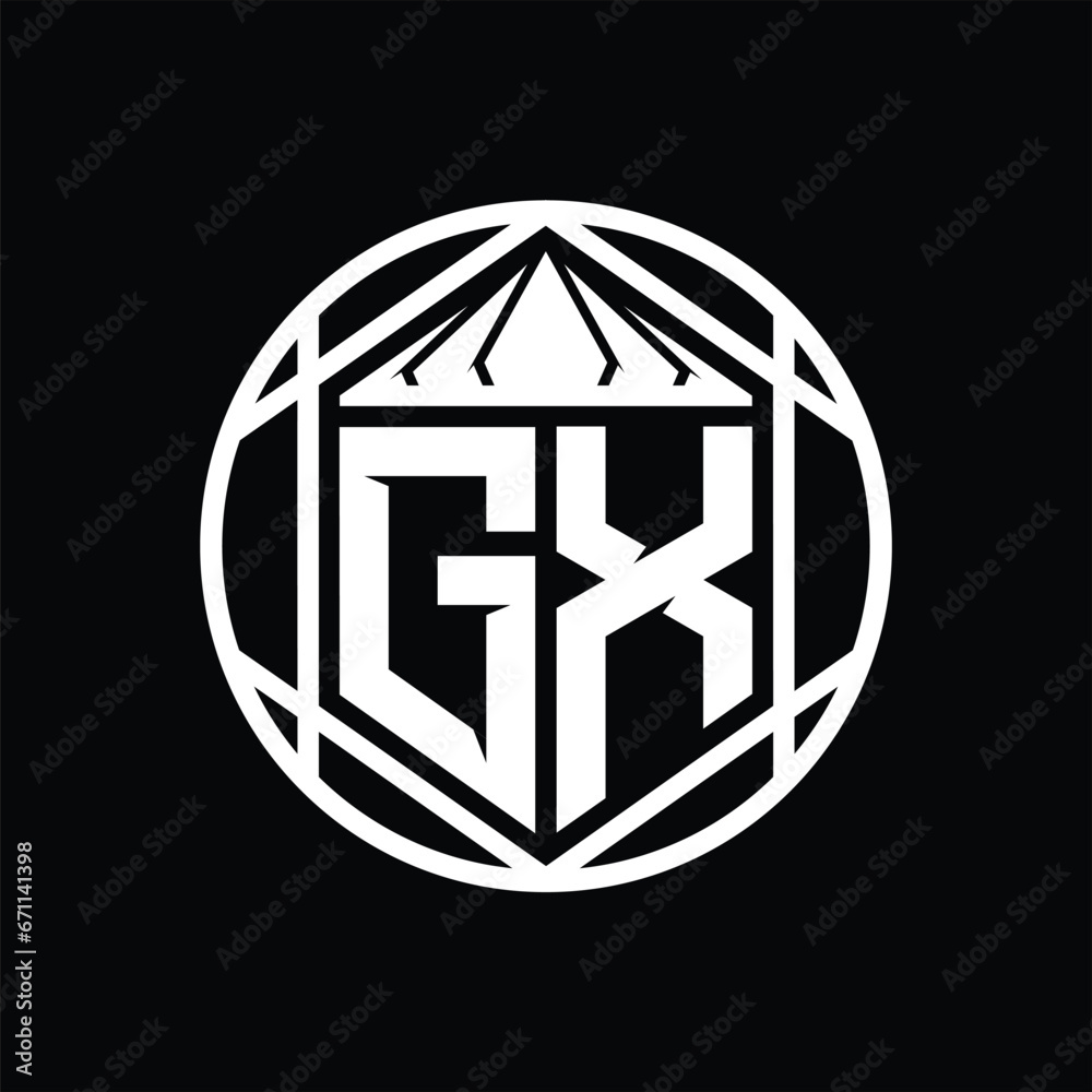 GX Letter Logo monogram hexagon slice crown sharp shield shape isolated circle abstract style design GX Letter Logo monogram hexagon slice crown sharp shield shape isolated circle abstract style design