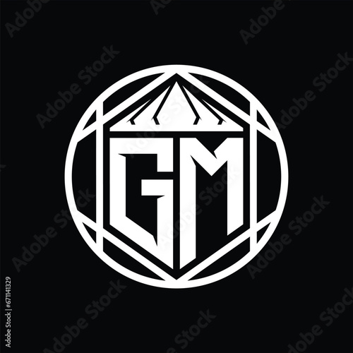 GM Letter Logo monogram hexagon slice crown sharp shield shape isolated circle abstract style design