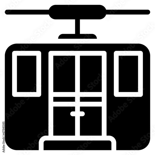 Cable car icon in glyph style. Suitable for logo, web, graphic design, illustration, sticker, books, etc.