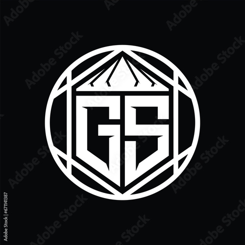 GS Letter Logo monogram hexagon slice crown sharp shield shape isolated circle abstract style design