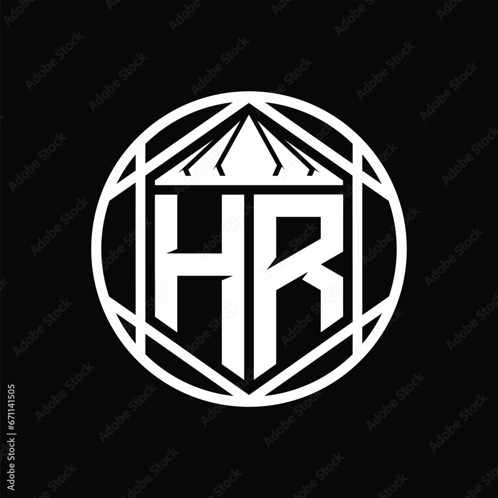 HR Letter Logo monogram hexagon slice crown sharp shield shape isolated circle abstract style design HR Letter Logo monogram hexagon slice crown sharp shield shape isolated circle abstract style design