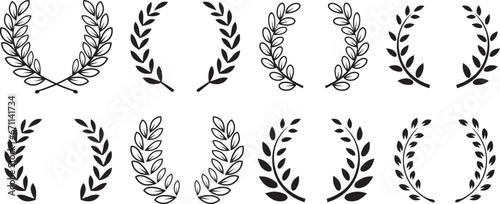 Black laurel wreath frame icon set vector illustration on a white background