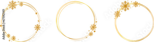 Set of circle golden frames with a golden snowflakes. Golden glitter abstract round frames.Luxury gold borders. Frame with snowflakes and stars for logo, icon, vip card, gift.