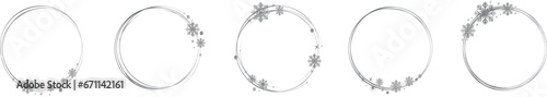 Set of circle silver frames with a silver snowflakes. Silver glitter abstract round frames.Luxury silver borders. Frame with snowflakes and stars for logo, icon, vip card, gift.