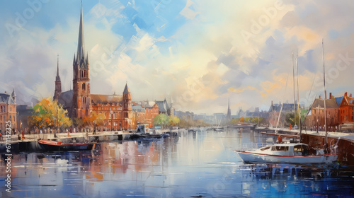 oil painting on canvas  Hamburg City. Germany.