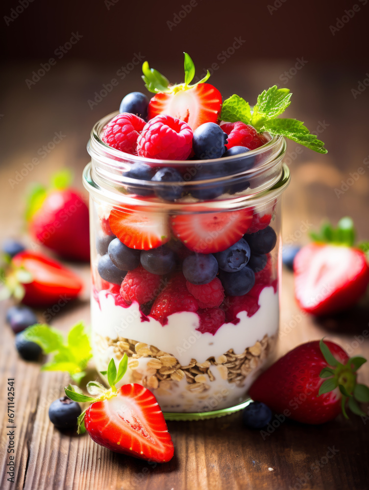 Healthy breakfast: overnight oats with fresh berries