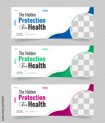 Medical healthcare face book cover photo design with gradient color template, Abstract minimalist medical healthcare services social media Facebook cover design