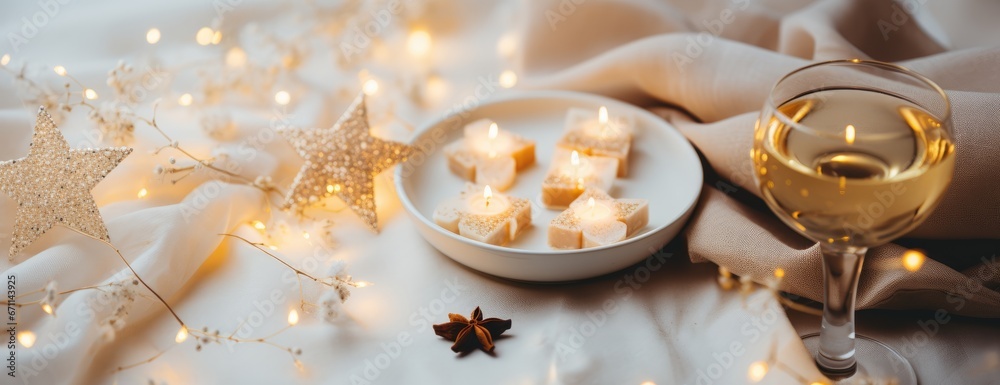 Fototapeta premium Horizontal Christmas and New Year holiday banner, poster for website, header for website. Christmas background. Xmas festive