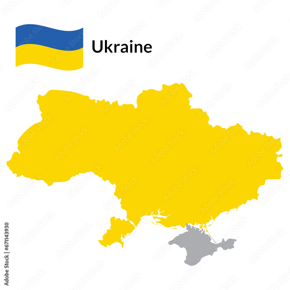 Map of Ukraine with Ukraine national flag