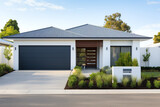 Exterior front facade of new modern Australian style home, residential architecture