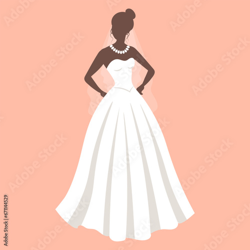 Bride in a wedding dress  silhouette. Luxury wedding illustration  template for invitation. Illustration  vector