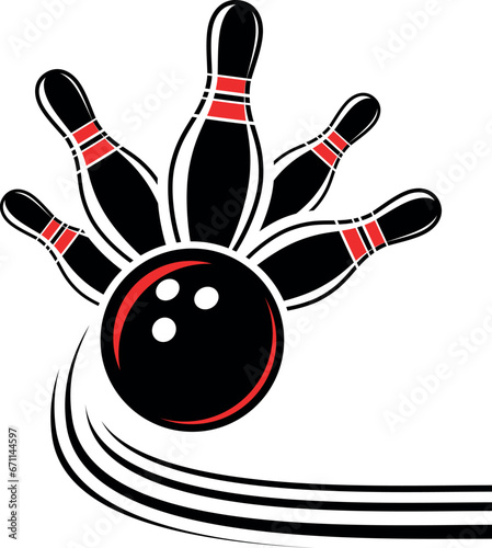 Fotografija bowling ball and pins logo design vector file