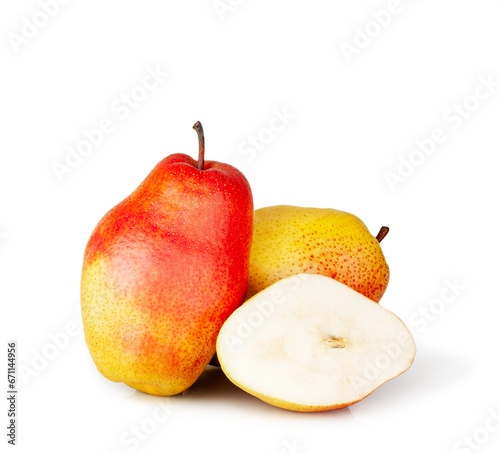 Pears and a slice isolated on a white background
