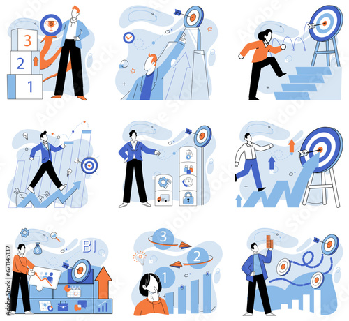 Strategic planning. Vector illustration. The strategic planning metaphor compass guides management decisions Creativity plays vital role in development strategic ideas A well-managed company focuses