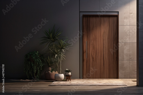 Wooden entrance door in a home