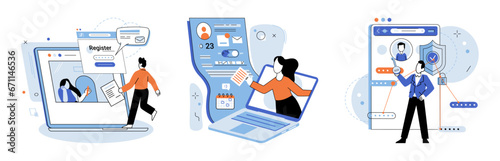 Account login. Vector illustration. Before granting access, system needs to authenticate your identity Authorization is required to authorize specific actions within your account The user interface